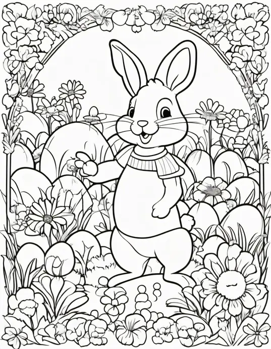 Colorful Easter Bunny Garden Scene for Kids