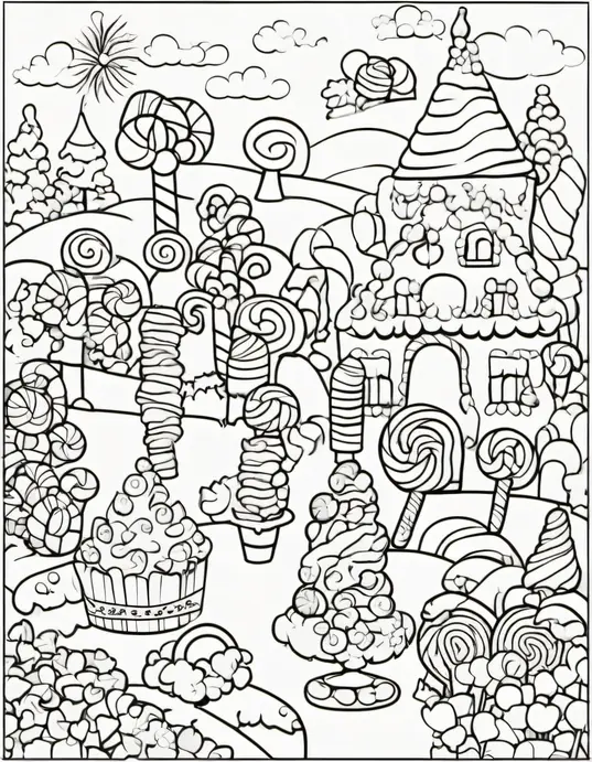 Sweet Candyland Coloring Page for Kids