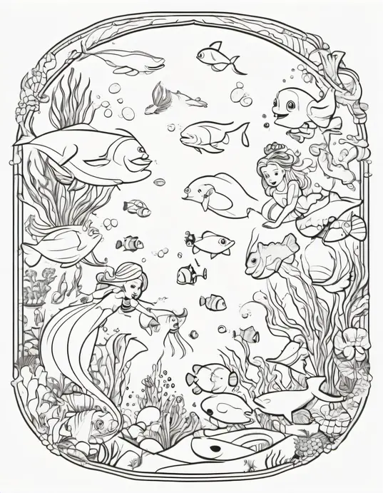 Coloring Disney Princesses Underwater Scene