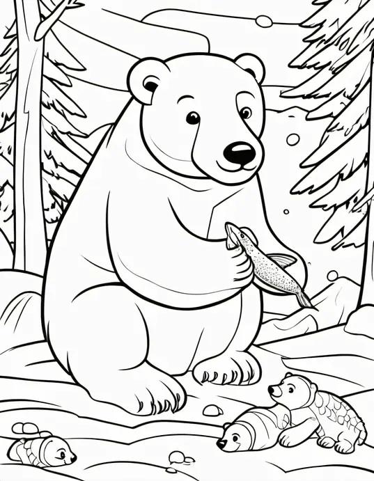 Color and Discover Polar Bear Cub Playtime Scene