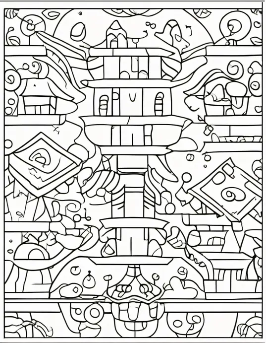Enchanted Forest Coloring Scene: Unicorns and Dragons Playtime