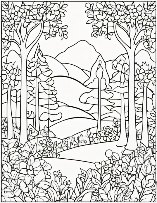 Sunny Forest Tree Coloring Scene