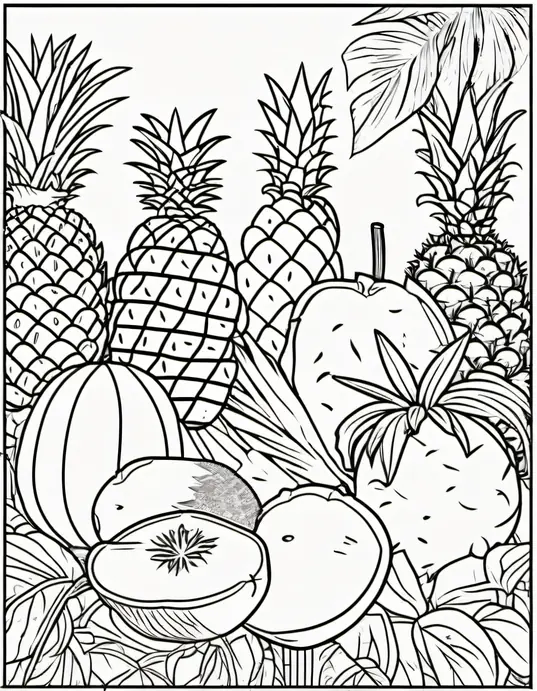 Color Fruitful Forest: Exotic Tropical Animals Among Ripe Mangoes and Pineapples