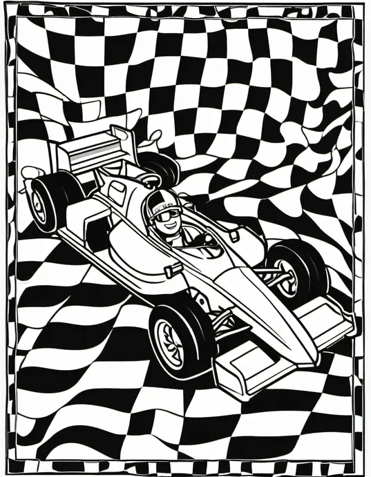 Exciting Race Car Coloring Page: Checkered Flag Finish Line!
