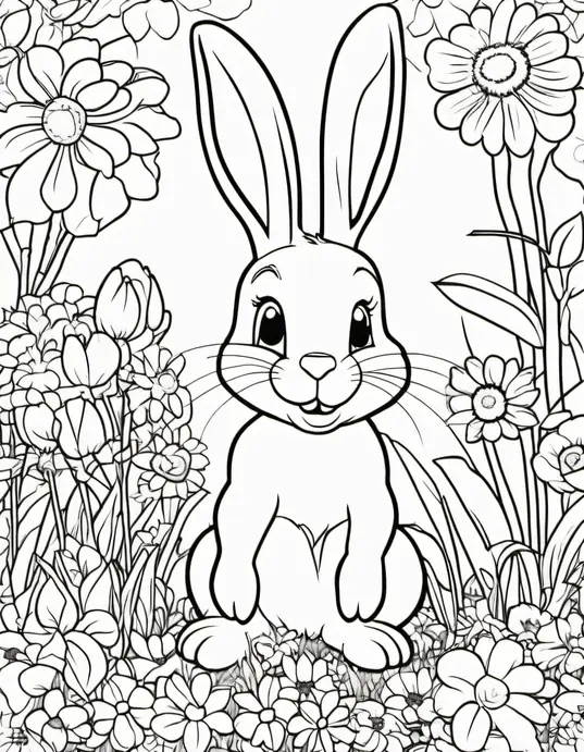 Easter Bunny Garden Coloring Page
