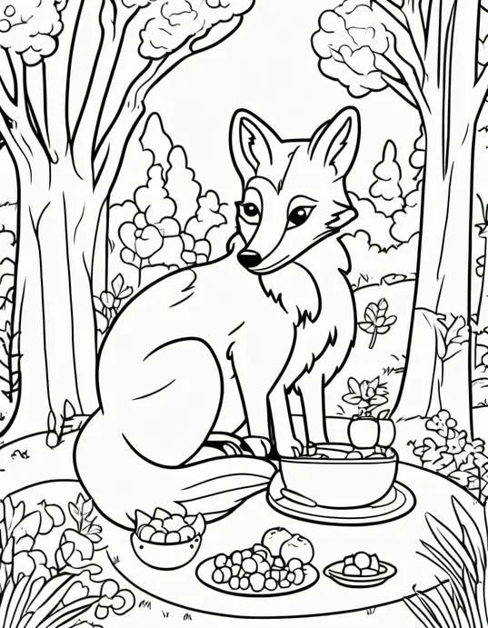 Colorful Forest Fox Picnic Scene for Kids