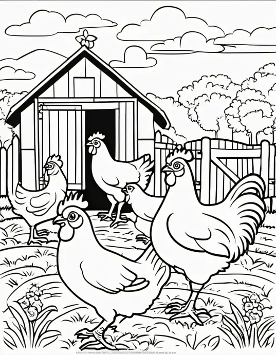 Colorful Chicken Coop Farmyard Scene