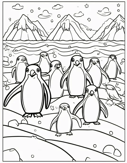 Penguin Party Coloring Page for Kids