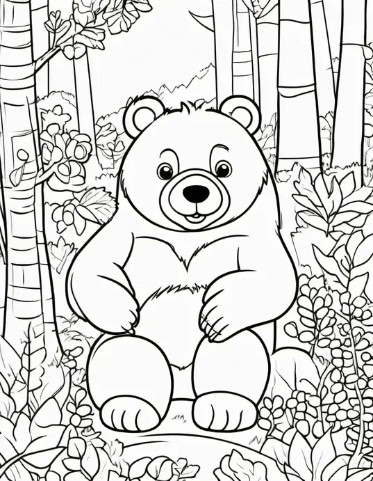 Colorful Forest Bear Scene for Kids