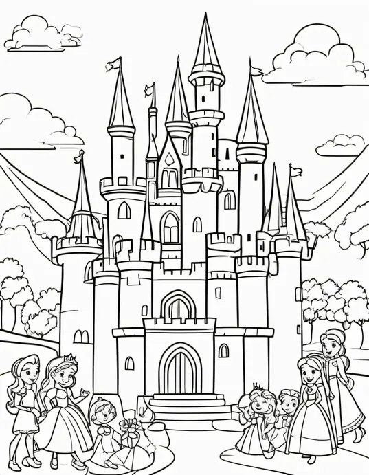 Enchanting Castle Coloring Page for Brave Princesses