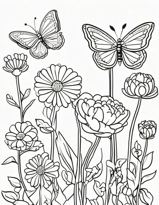 Blossoming Butterfly Garden Coloring Page