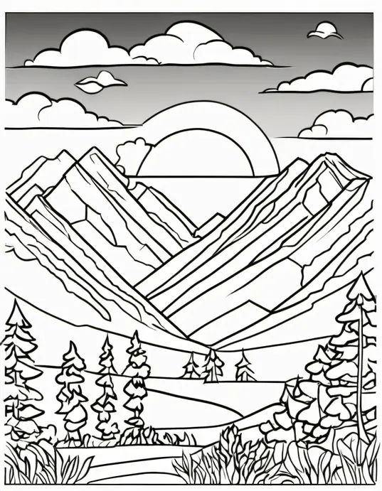 Colorful Sunset Mountain Scene for Kids