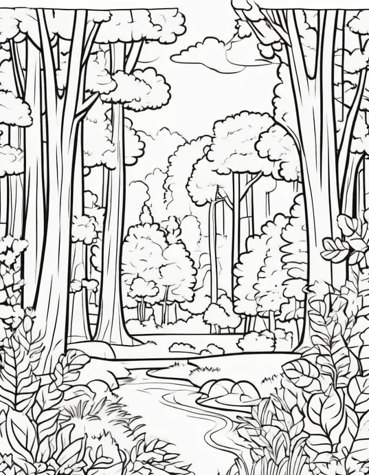 Enchanted Forest Coloring Scene for Kids