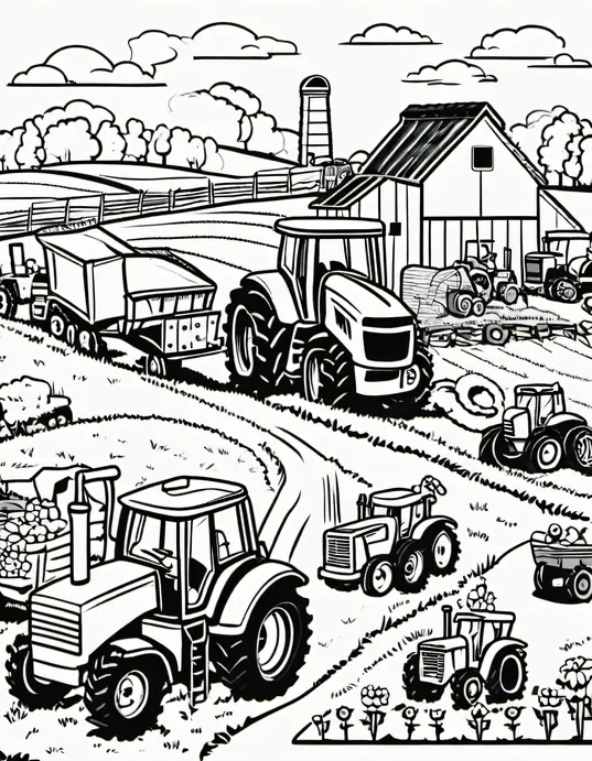 Color and Explore Farm Vehicles Playtime Scene