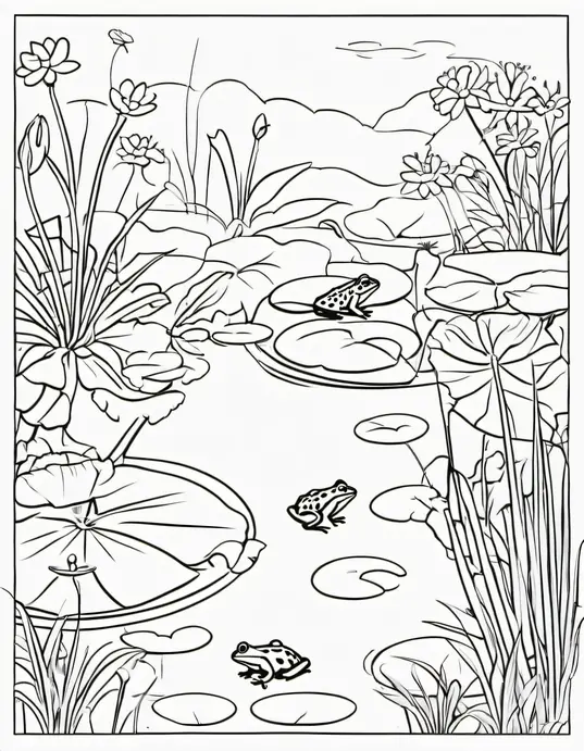 Colorful Frog Pond Scene for Kids