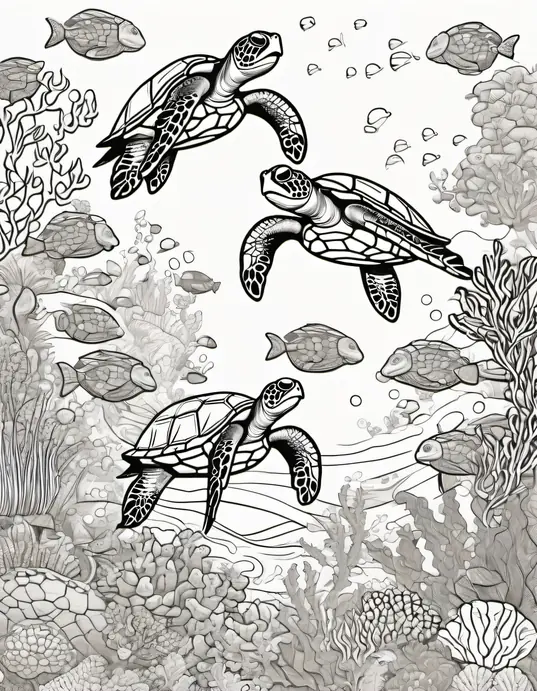Color and Explore: Whimsical Sea Turtle Reef