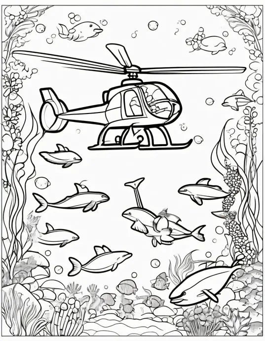 Color and Explore: Underwater Helicopter Adventure