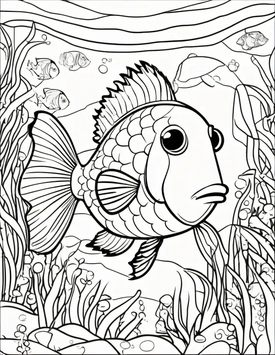 Underwater Rainbow Fish Coloring Scene