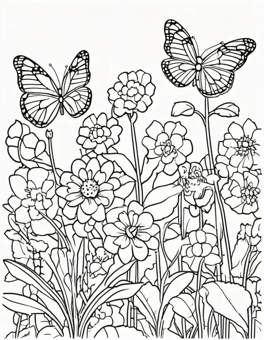 Butterfly Garden Coloring Page for Kids