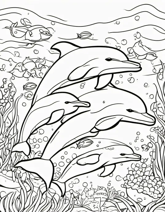 Colour underwater friends: Playful Dolphin Party!