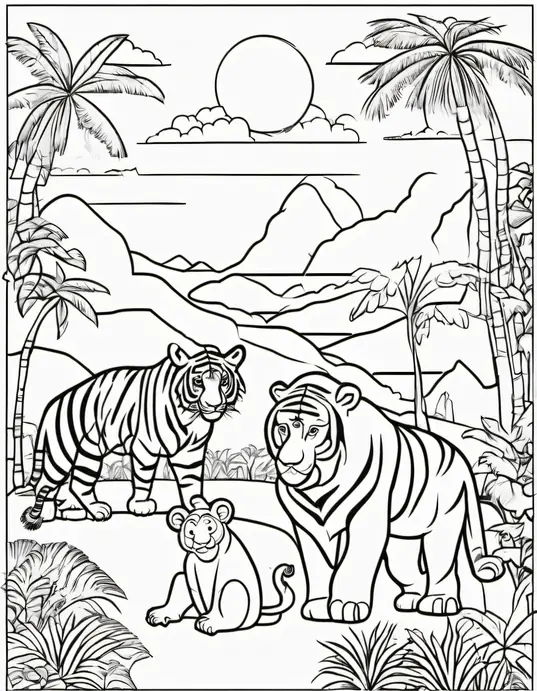 Color Magic Jungle Animals Scene by Sunset