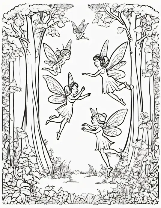 Enchanting Forest Fairy Coloring Scene