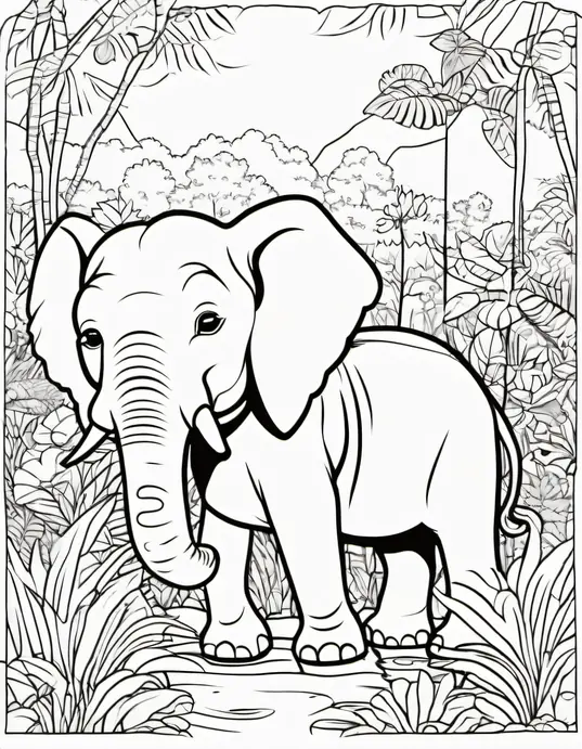 Colorful Jungle Baby Elephant & Tiger Scene