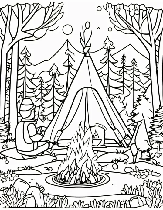 Color Campfire Tales: Glowing Nighttime Forest Scene