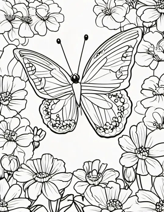 Blossom Butterfly Coloring Page Spring Delight