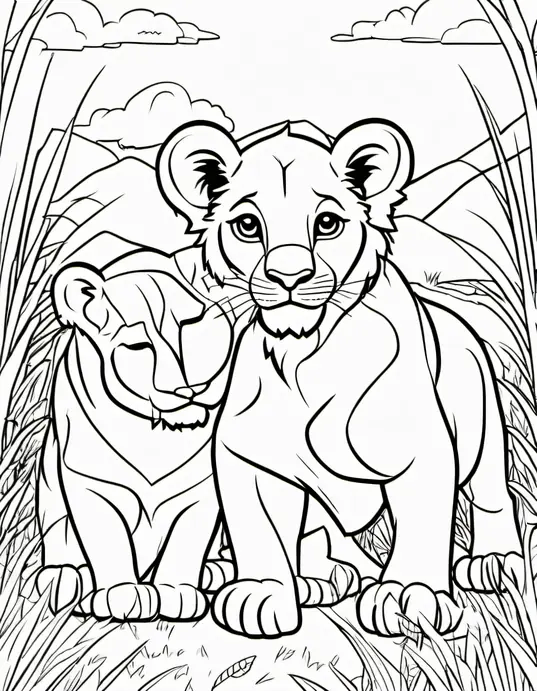 Coloring Cute Lion Cubs in Savannah Meadows