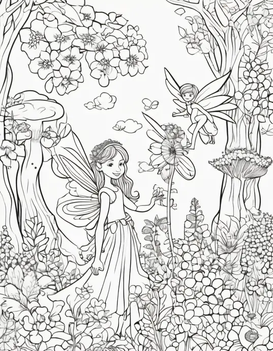 Magical Forest Fairy Coloring Scene