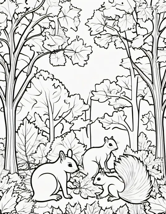 Autumn Leaves Forest Coloring Scene for Kids