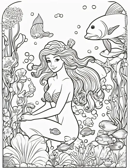 Underwater Mermaid Garden Coloring Page