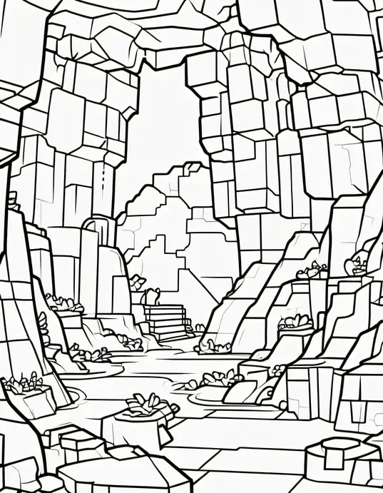 Minecraft Cave Adventure Coloring Page