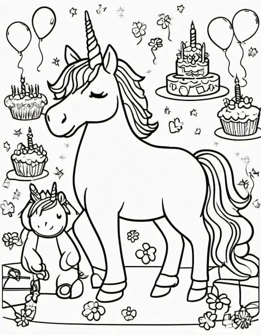 Colorful Unicorn Birthday Party Scene for Kids