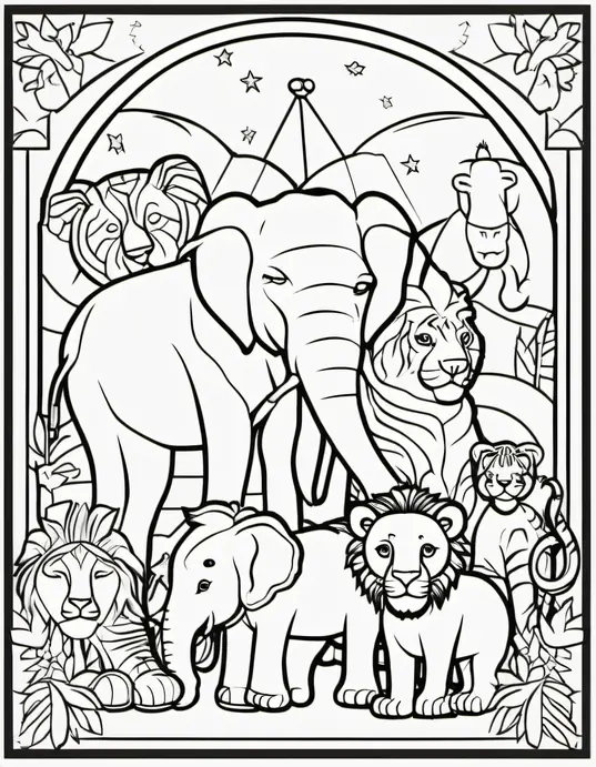 Exotic Animals Circus Coloring Page for Kids