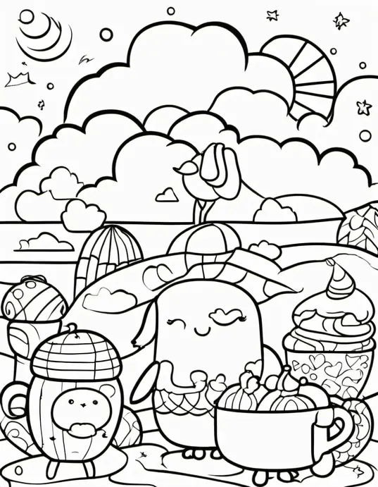 Sunset Campfire Coloring Scene for Kids