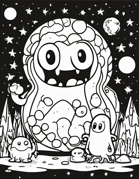 Color Cute Slime Monsters Under the Glow-in-the-Dark Moon