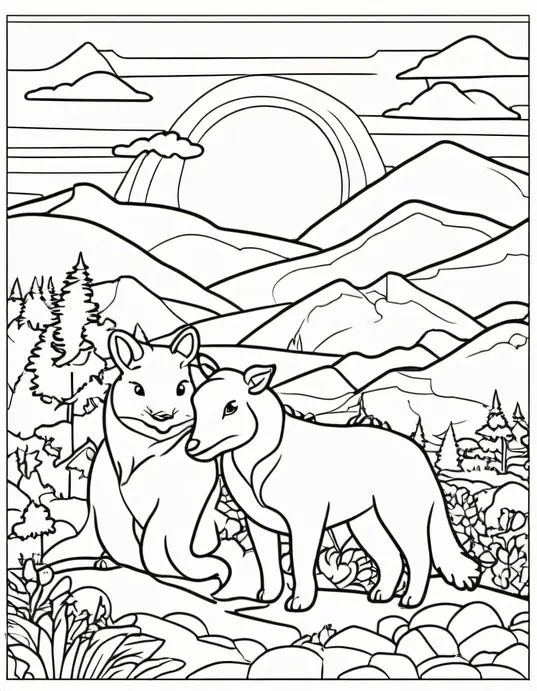 Colorful Sunset Mountain Scene for Kids