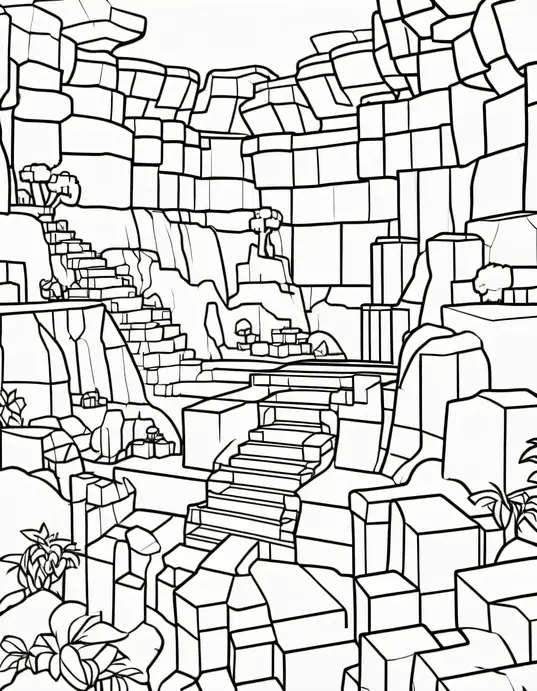 Minecraft Adventure: Coloring Cave Exploration Scene