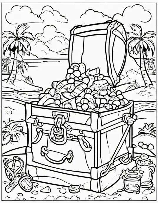 Pirate Treasure Island Coloring Adventure Scene