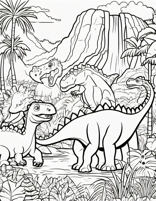 Color Dinosaur Jungle Rainbow Waterfall Adventure