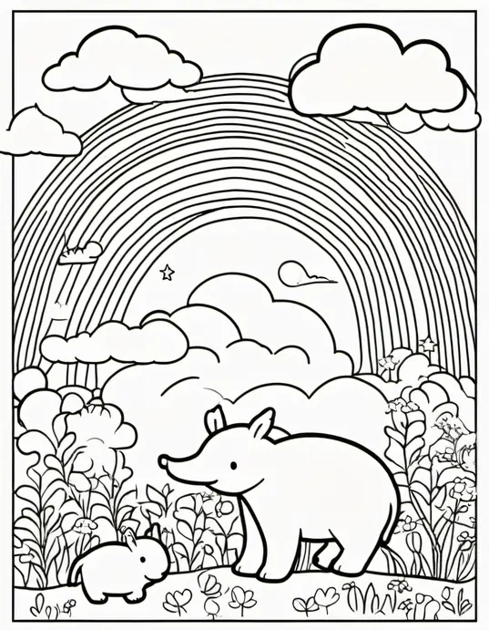 Sunny Rainbow Skies Coloring Page