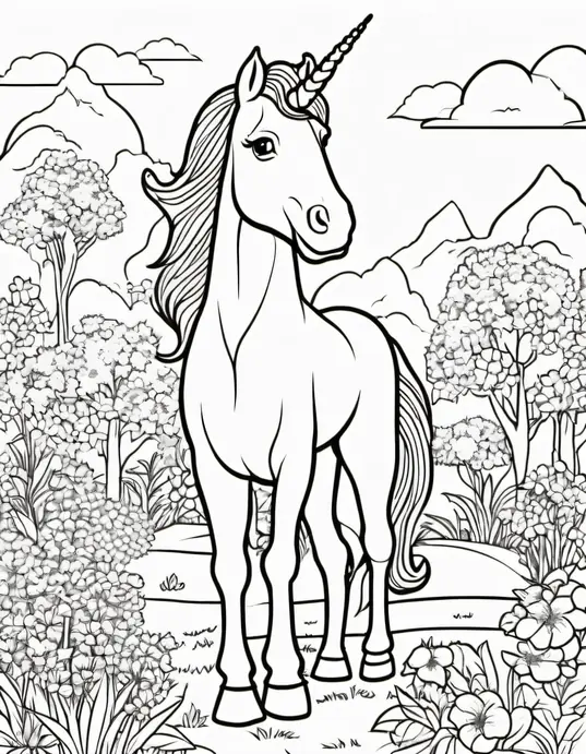Enchanting Unicorn Garden Coloring Page