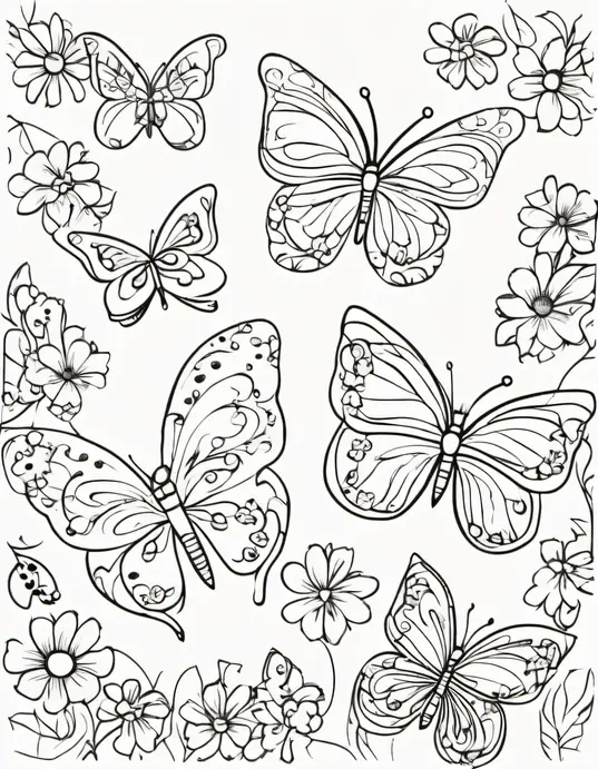 Butterflies Blossom Coloring Page Patterns