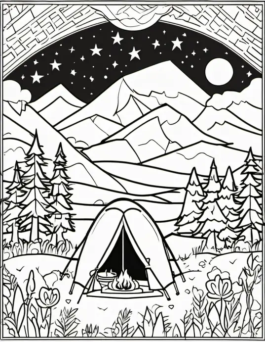 Sunset Tent Glow Coloring Page