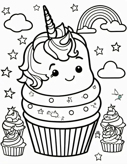 Colorful Unicorn Cupcake Scene for Kids