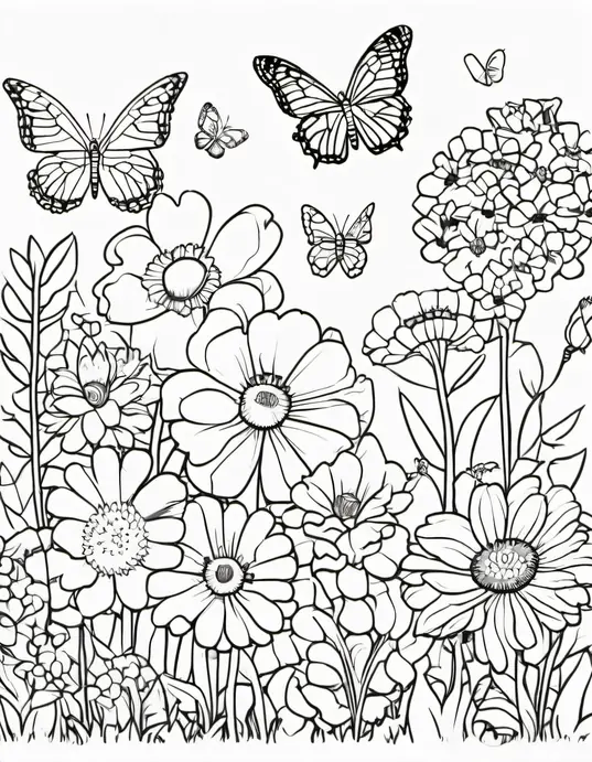 Butterfly Garden Coloring Page for Springtime Fun