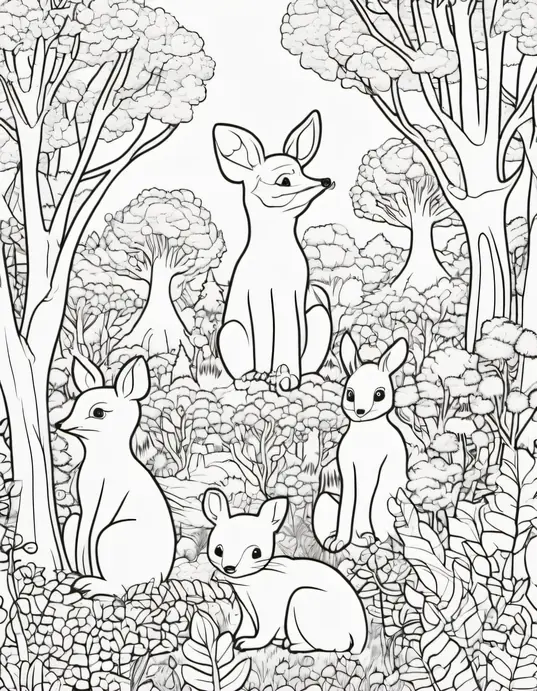 Explore Whimsical Forest Creatures Coloring Page