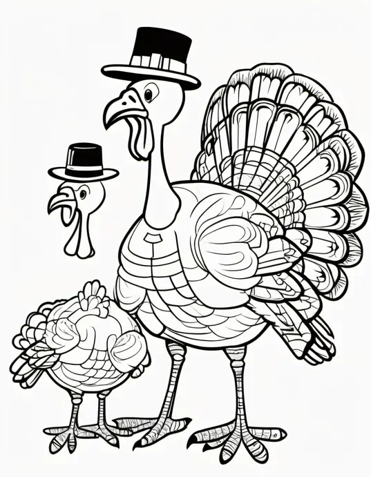 Turkey Family Coloring Fun: Feathers and Fancy Hats!